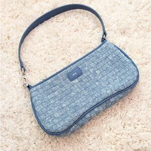 JW PEI Eva Shoulder Bag Blue Denim Weave Silver Hardware Handbag